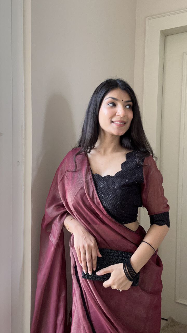 Premium Banzaran Gold Coin Fabric Saree With Heavy Zalar, Designer Pattern & Georgette Blouse