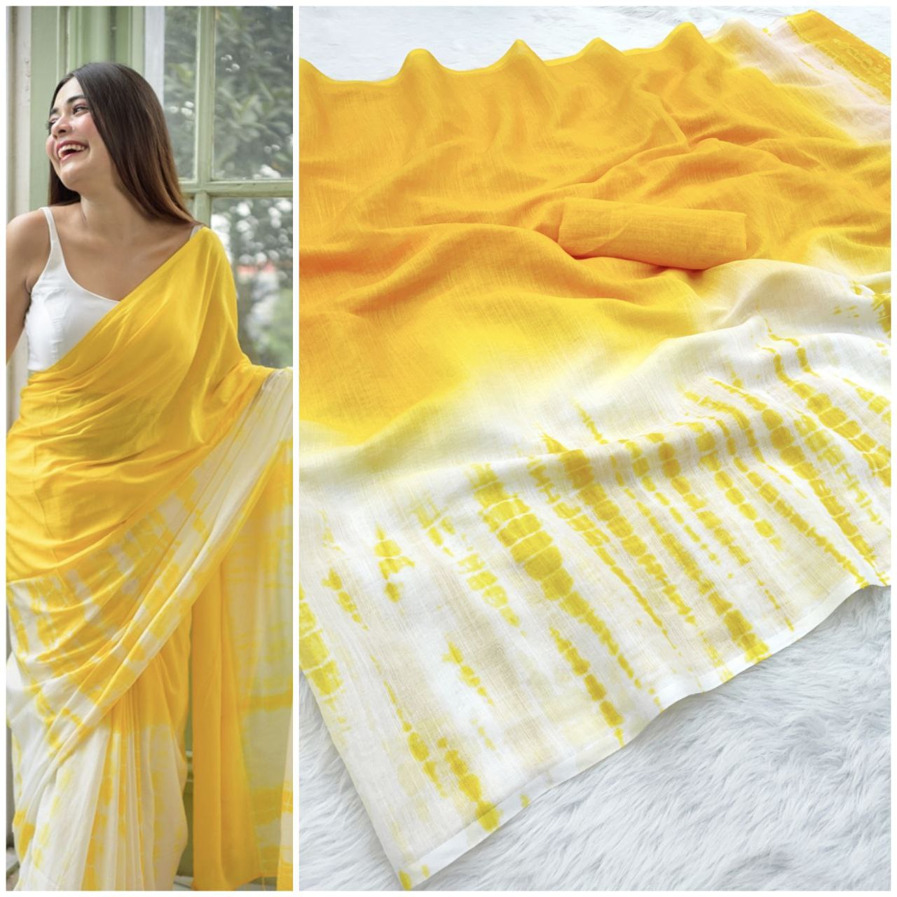 Banzaran Linen Cotton Saree with Ultra HD Digital Print & Handmade Zalar Detailing