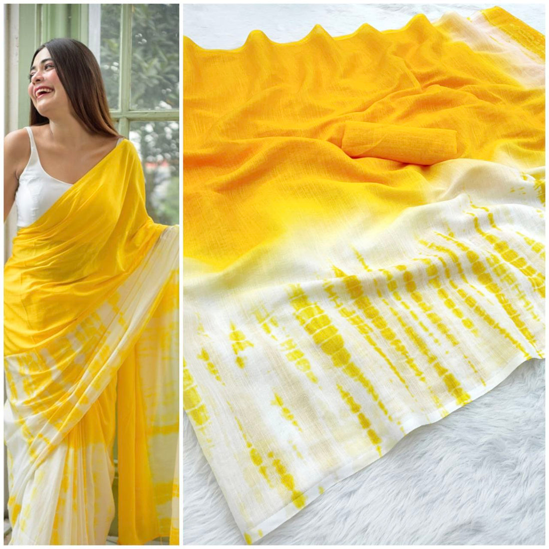 Banzaran Linen Cotton Saree with Ultra HD Digital Print & Handmade Zalar Detailing