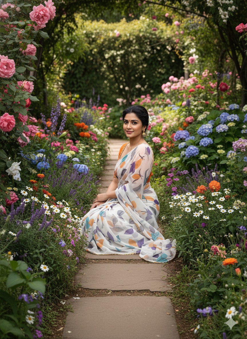 Chiffon Banzaran Soft Chiffon Saree with Floral Mill Print & Elegant Lace Border