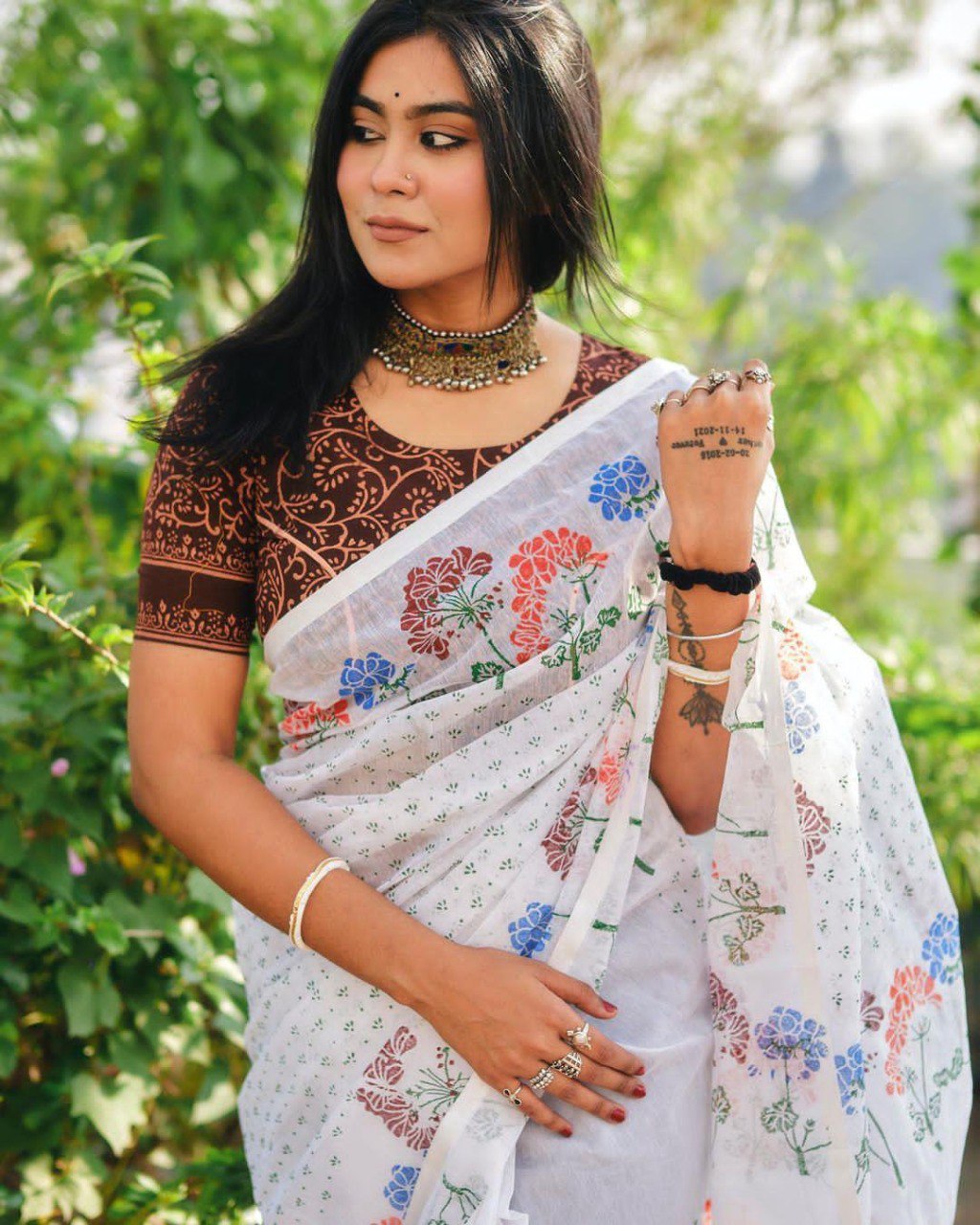 Banzaran Premium Linen Cotton Saree – Daily Wear Digital Print Saree for Women