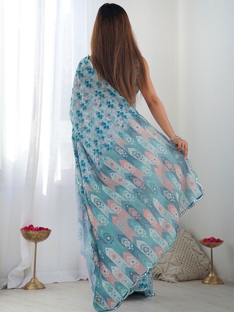 ✨ Ultra HD Ink high quality Digital printing Mirror work With Arco Border wax finishing in saree