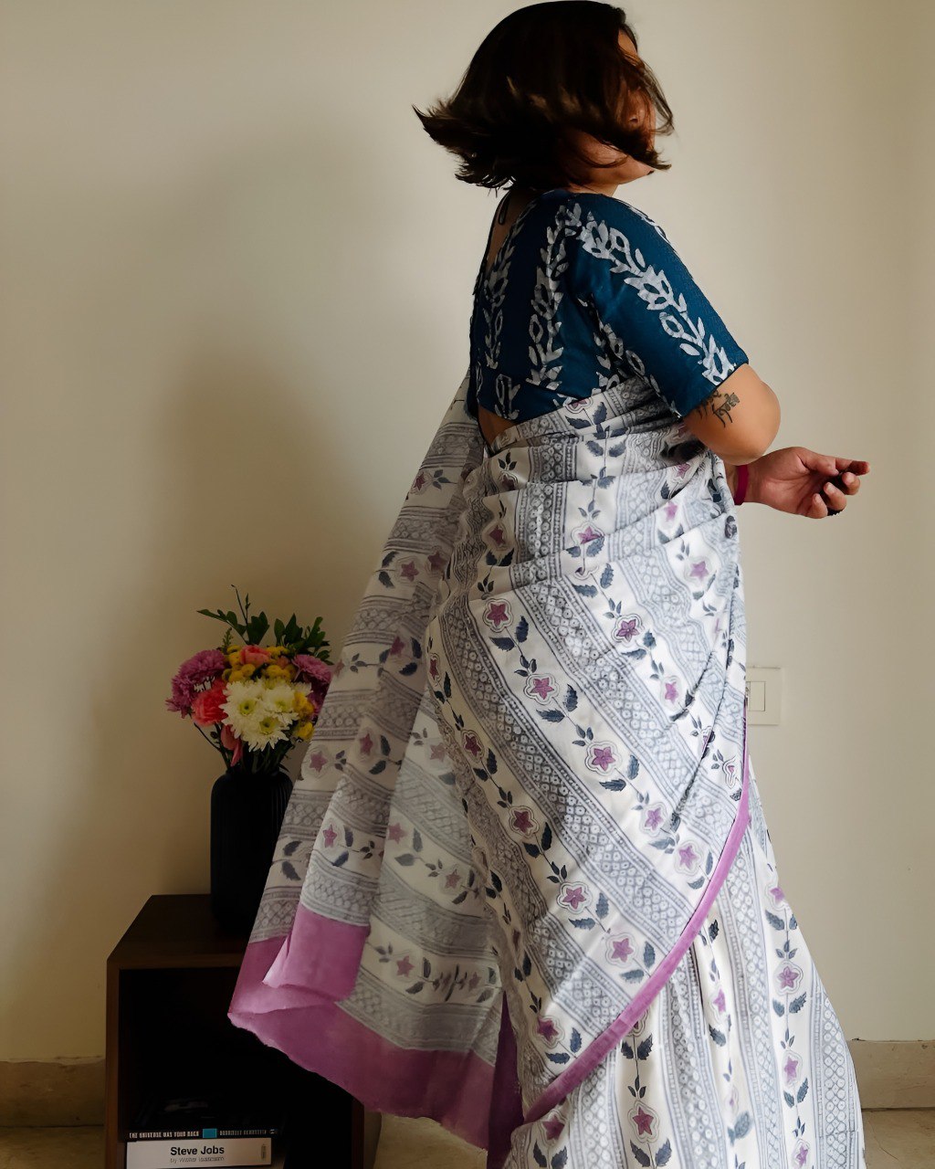 Beautiful Ultra HD Ink high quality Digital printing with wax finishing in Banzaran saree