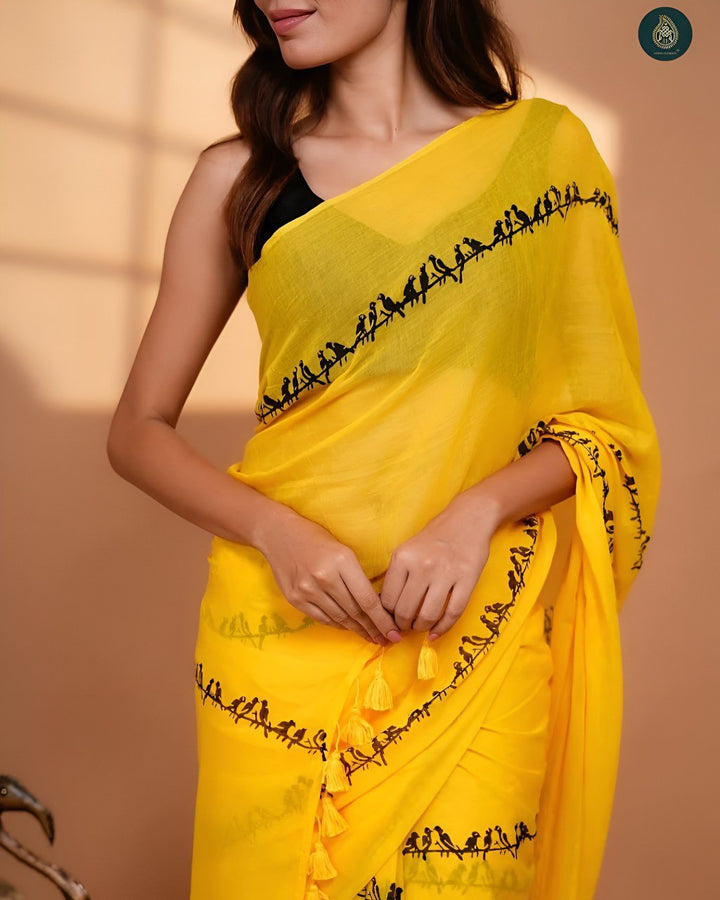 Banzaran New Launch: Pure Linen Cotton Saree with Wax Finish Digital Prints