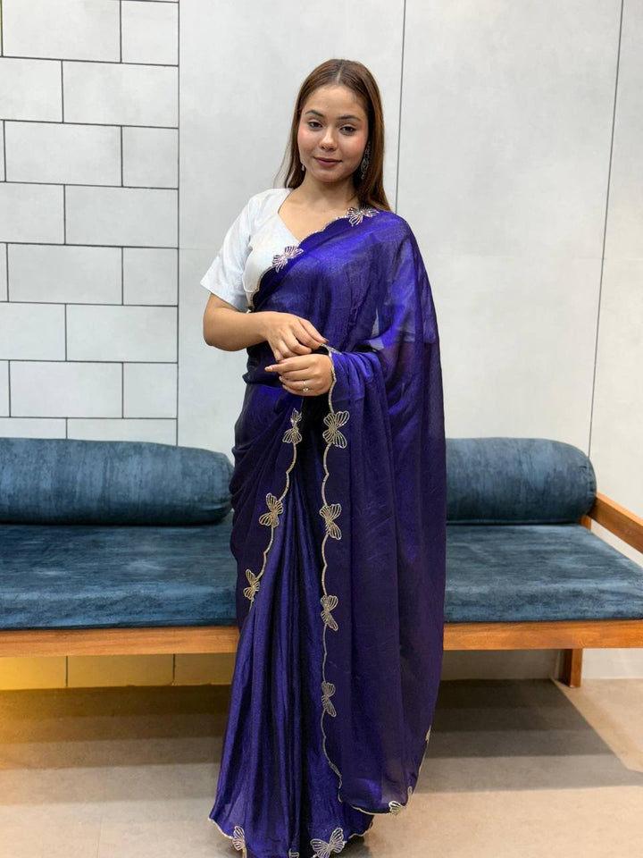 🦋 Butterfly Cuting Siroski diamond Work with wax finishing in saree