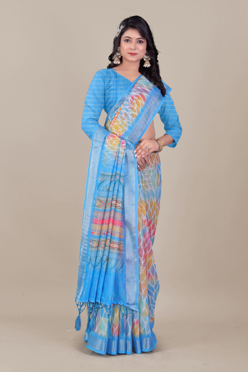 Ultra HD Ink high quality Digital printing with hand made Jalar on Pallu wax finishing in saree