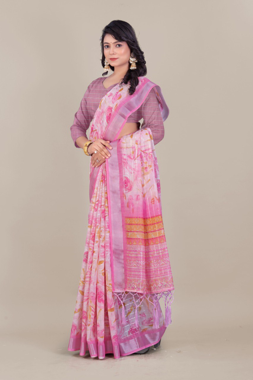 Ultra HD Ink high quality Digital printing with hand made Jalar on Pallu wax finishing in saree