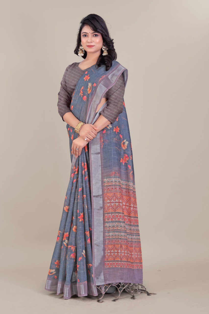 Ultra HD Ink high quality Digital printing with hand made Jalar on Pallu wax finishing in saree
