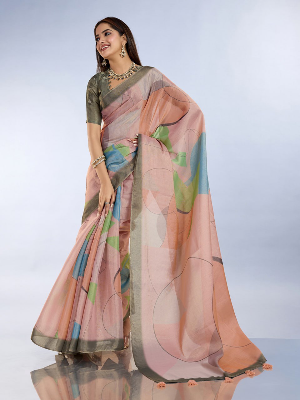 Subtle Pastel Geometric Erode Anmol Silk Saree