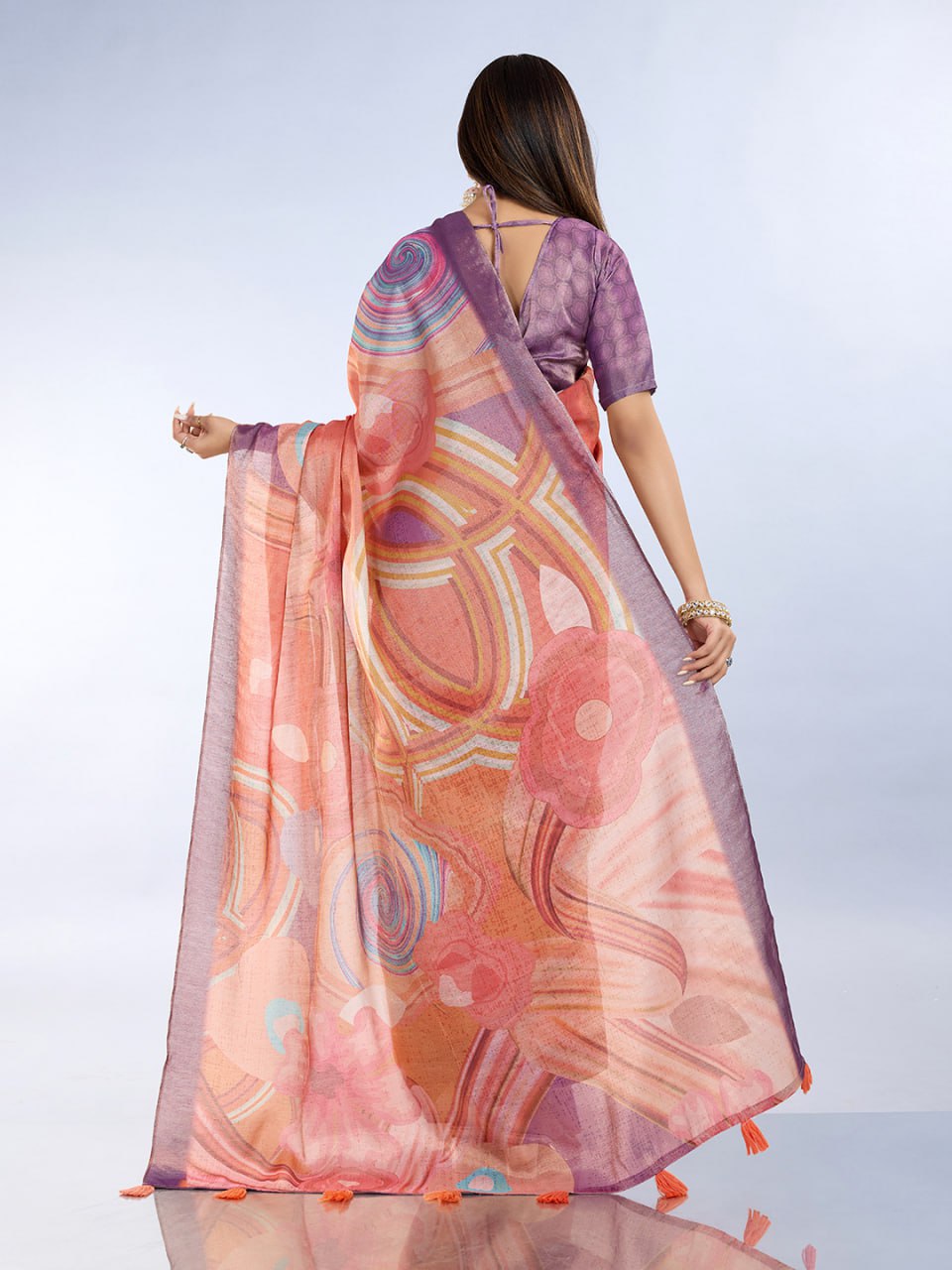 Coral & Lavender Abstract Erode Anmol Silk Saree