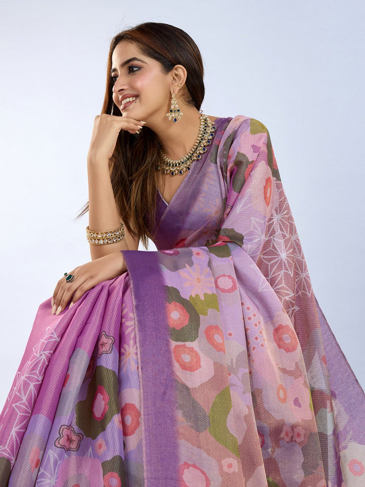 Lavender Multicolor Floral Printed Saree