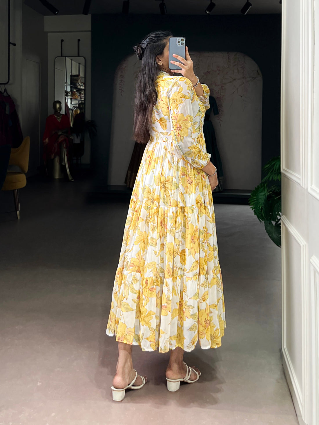 Floral Foil Printed Weightless Marble Frock with Lace Border | Ethnic Wear (Stitched)