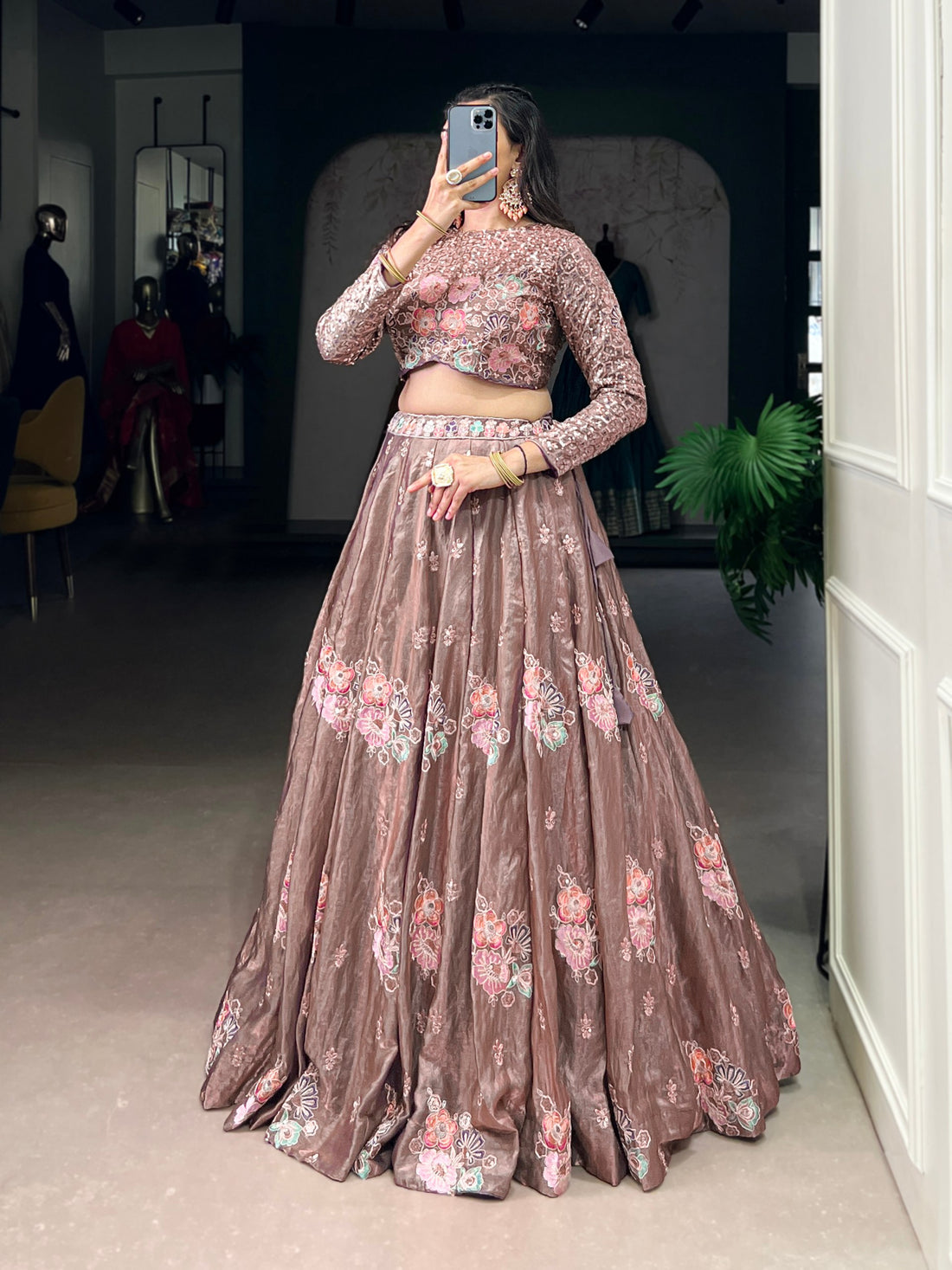Fendi Sequins & Thread Embroidered Co-ord Lehenga Set with Unstitched Blouse