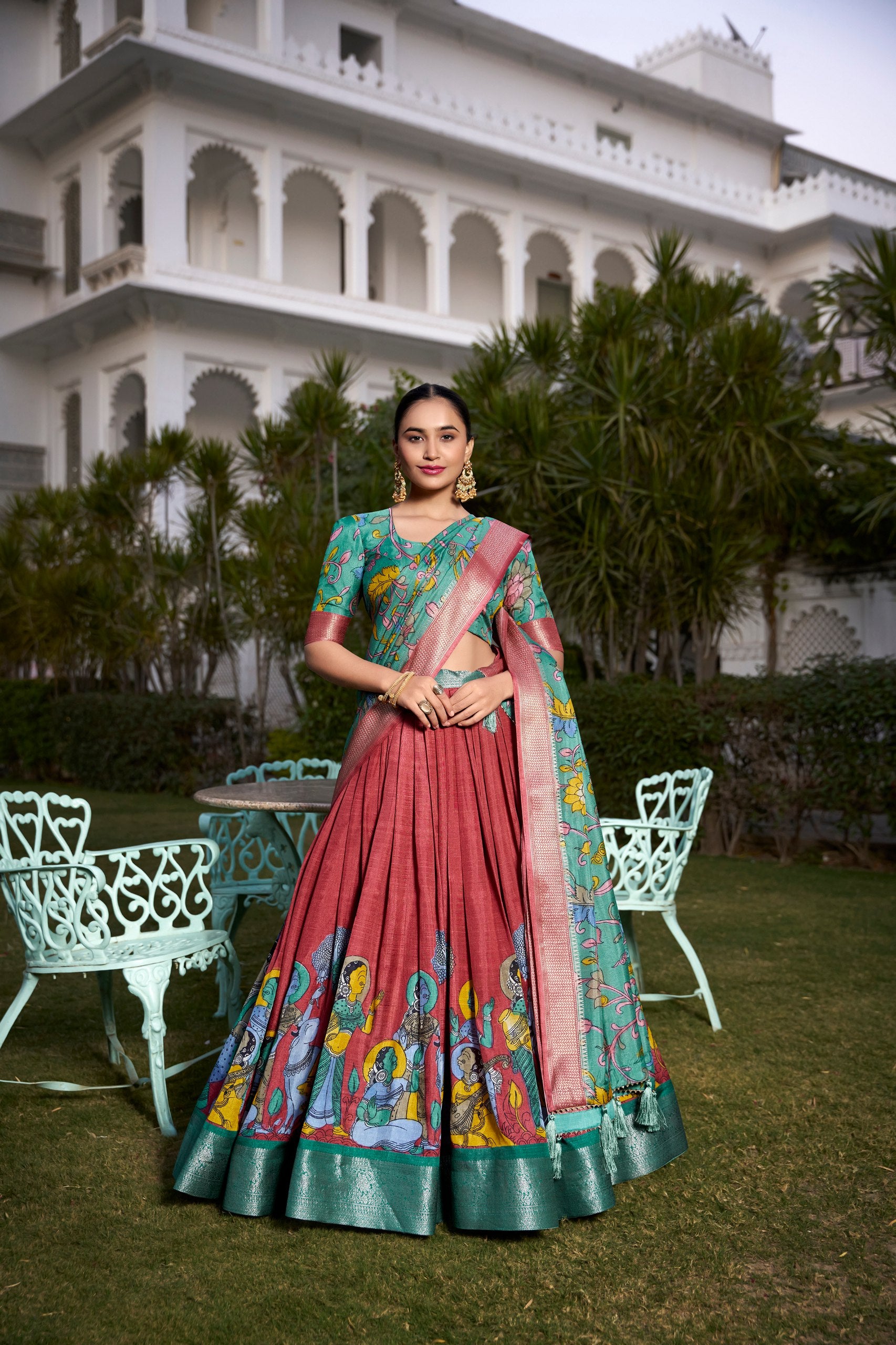 Designer Tussar Silk Lehenga Set with Jacquard Border & Gotta Patti Dupatta