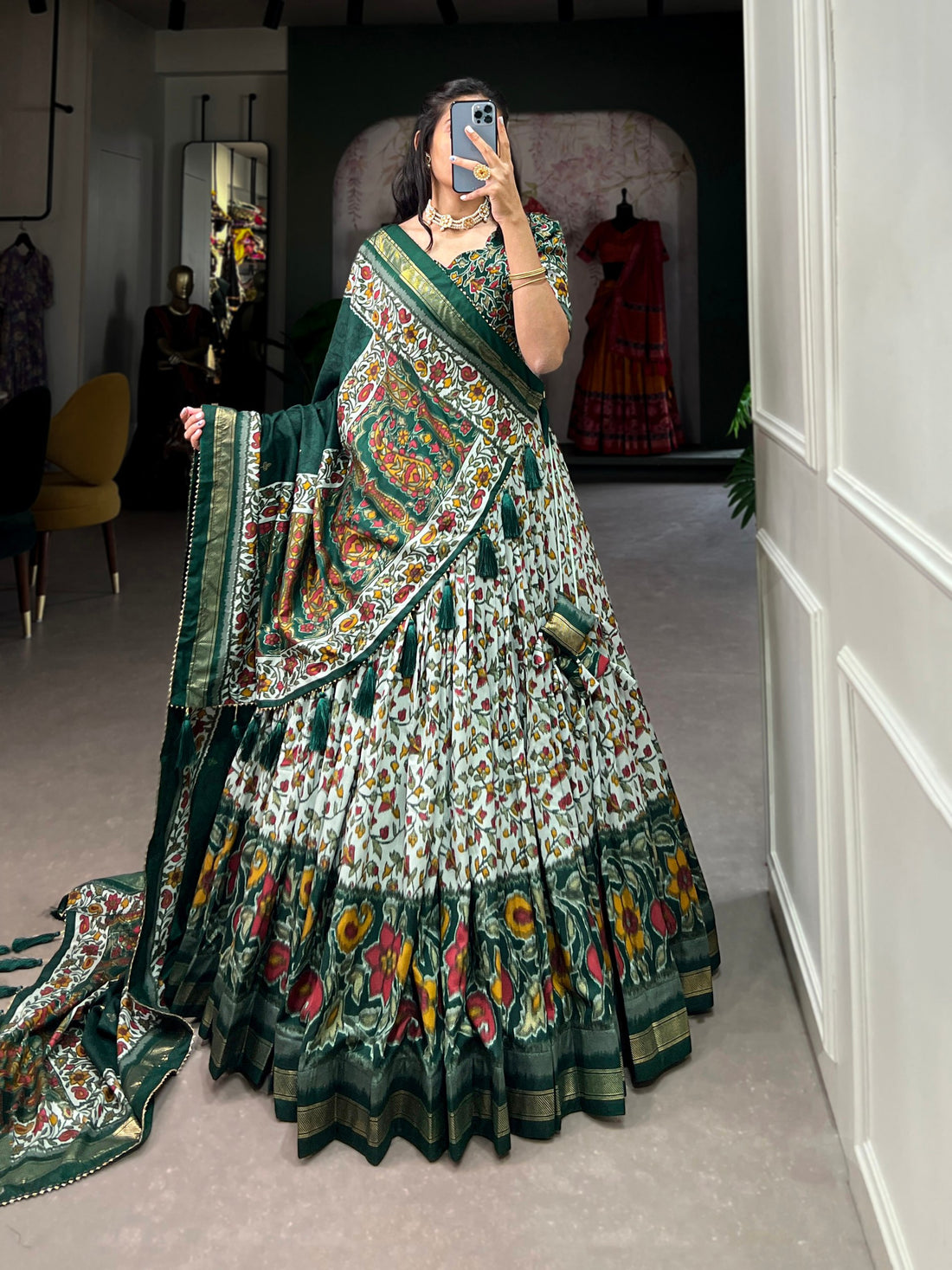 Elegant Floral Foil Printed Tussar Silk Lehenga Choli for Festive Wear