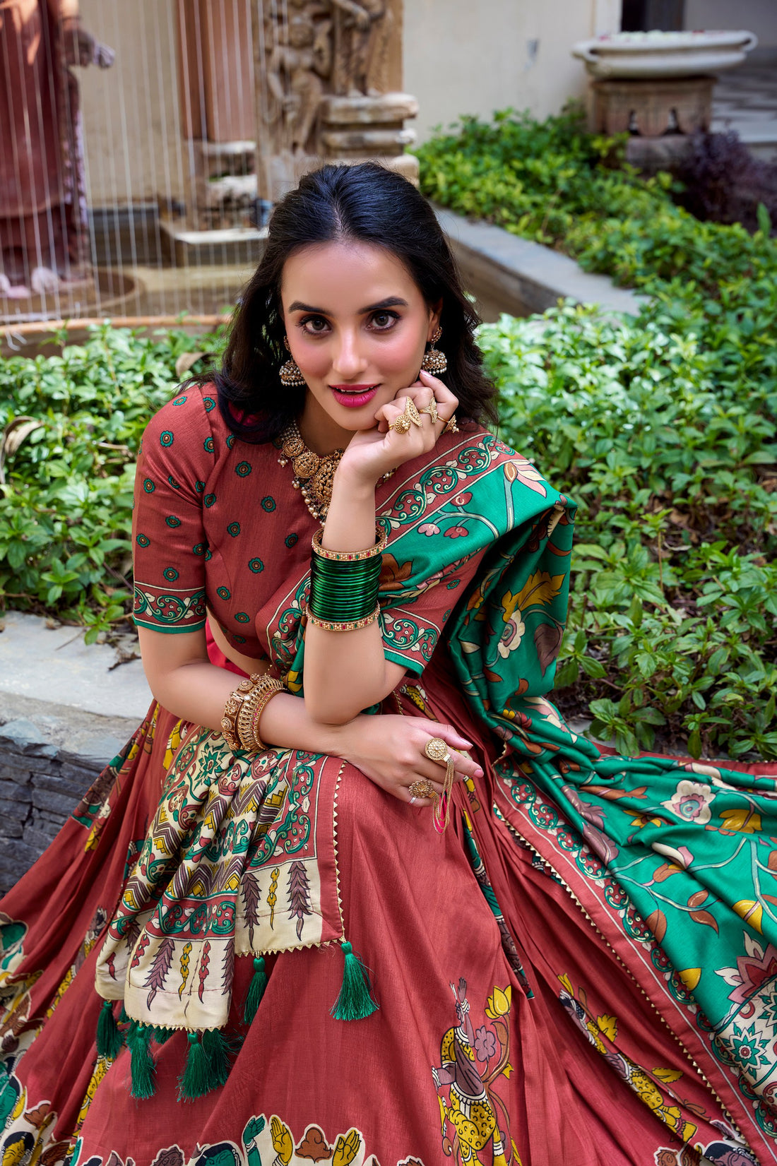 Women’s Tussar Silk Floral Printed Lehenga Choli Set with Dupatta