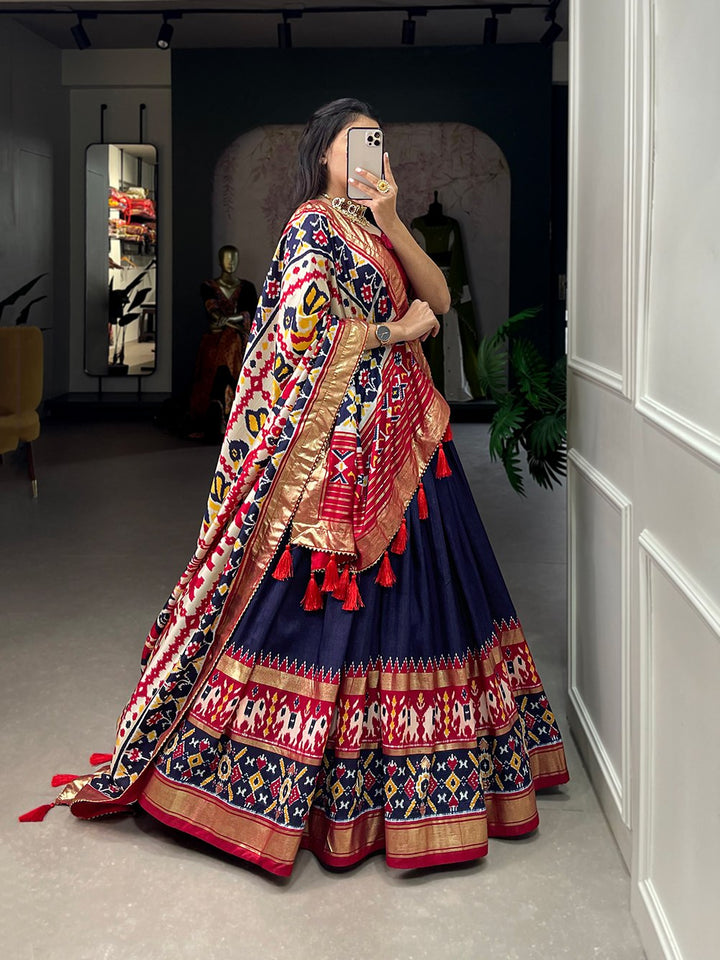 Designer Mirror Tussar Silk Lehenga Choli Set with Foil Floral Work