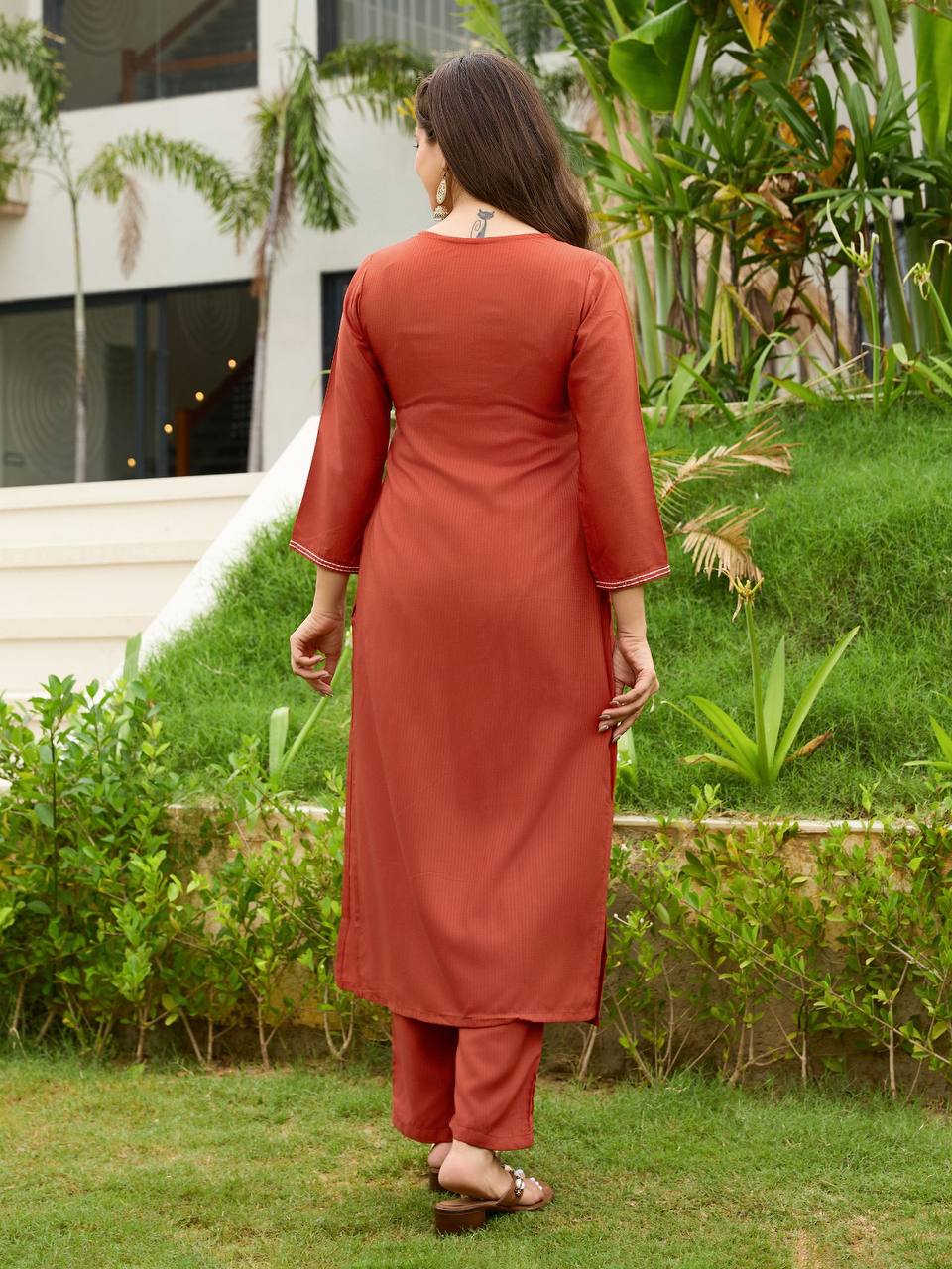🧡 New Catalog Launch – Premium Banzaran Rust Rayon Embroidered Kurta Set