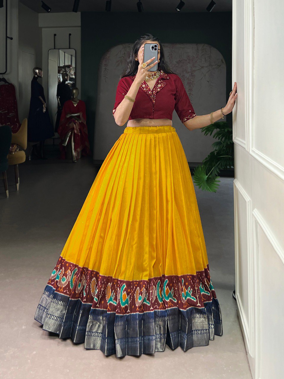 Printed Zari Weaving Lehenga with Handwork Stitched Blouse – Ready to Wear