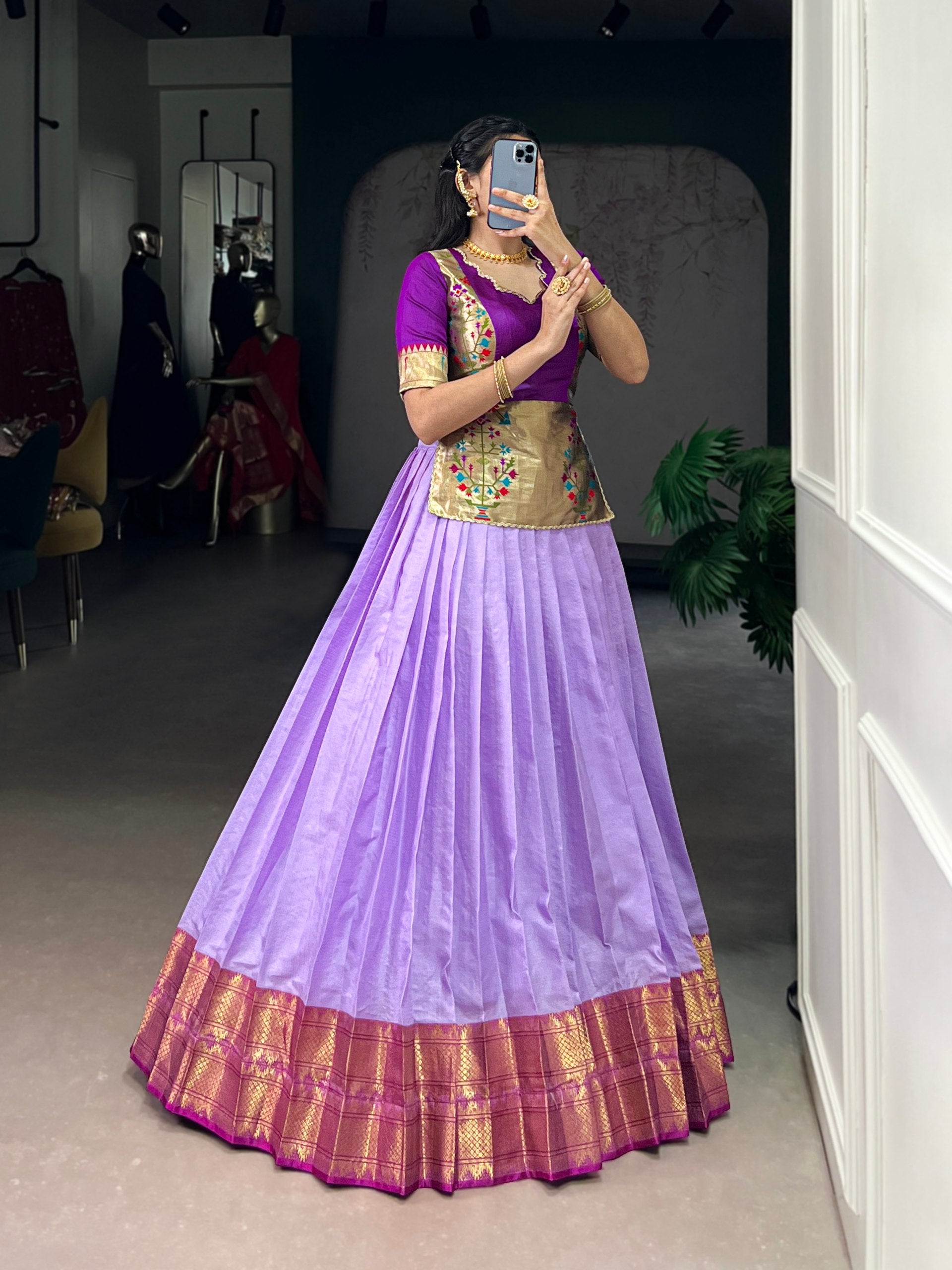 Cotton Silk Zari Weaving Lehenga with Jacquard Silk Blouse – Fully Stitched & Ready to Wear