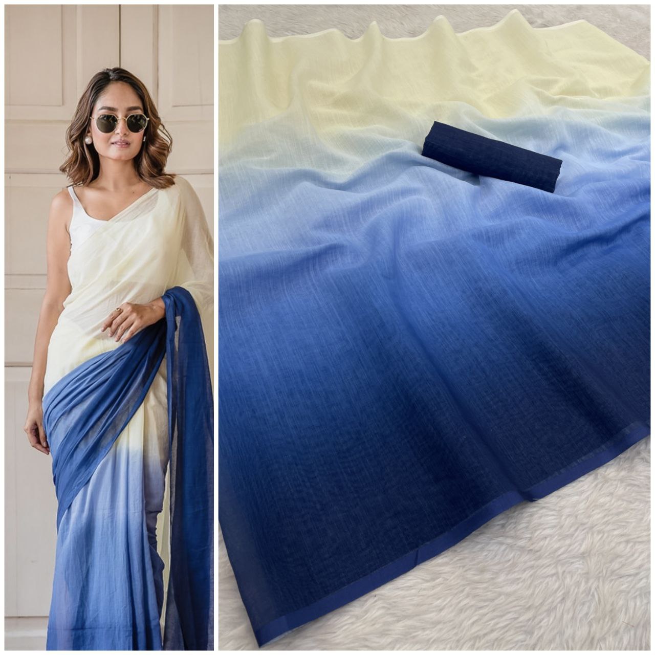 Banzaran Pure Linen Cotton Saree with Ultra HD Digital Print & Handmade Zalar