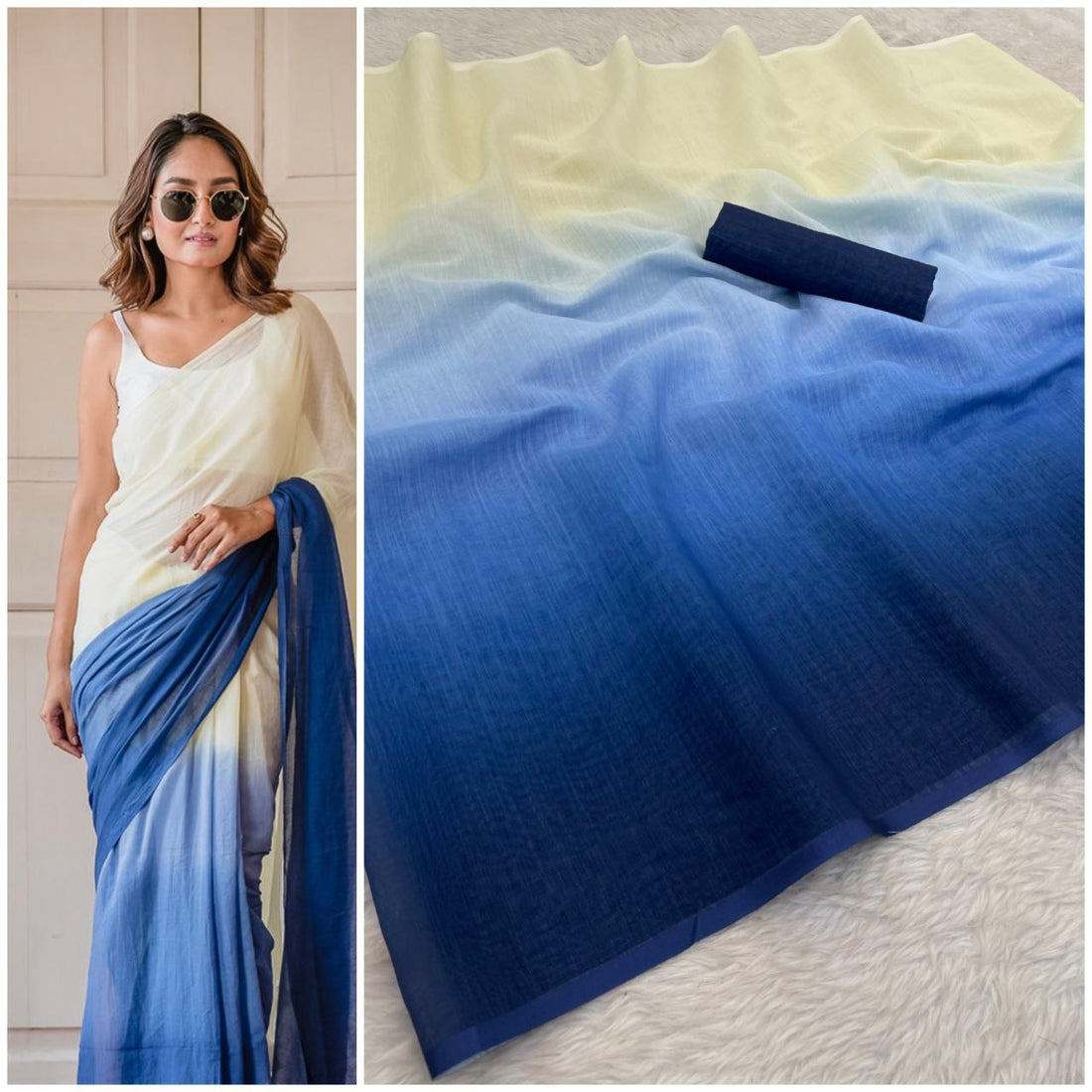 Banzaran Pure Linen Cotton Saree with Ultra HD Digital Print & Handmade Zalar