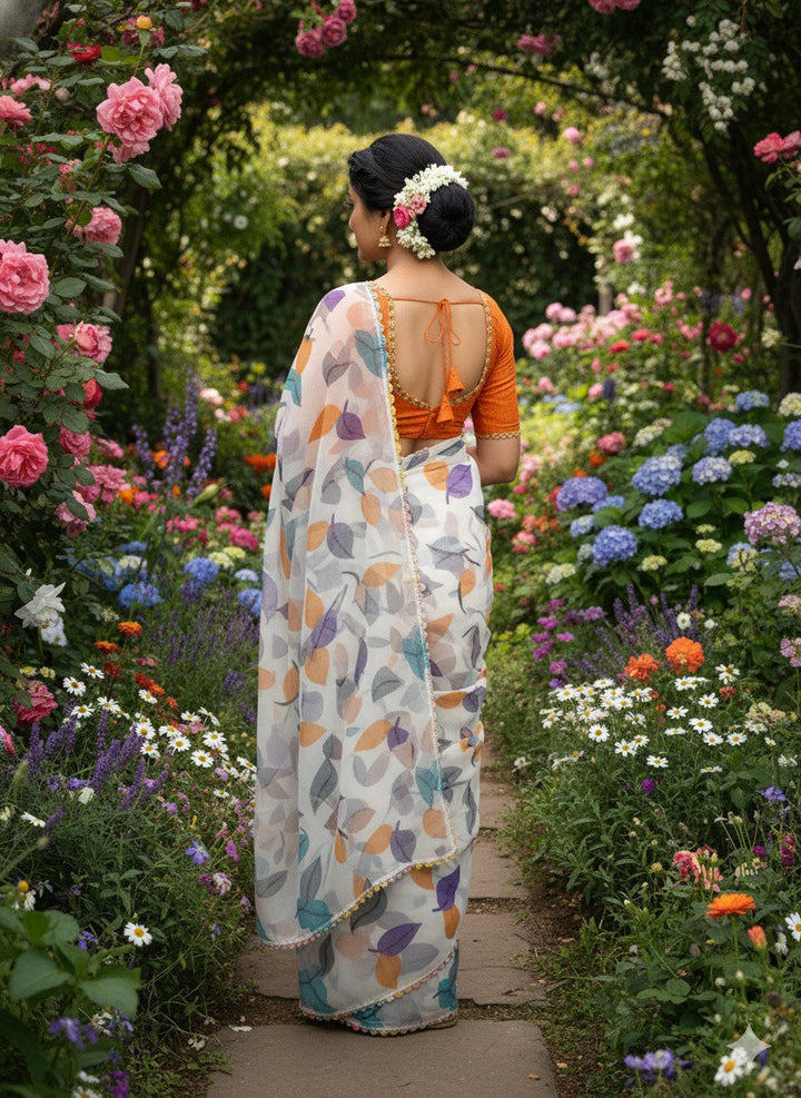 Chiffon Banzaran Soft Chiffon Saree with Floral Mill Print & Elegant Lace Border