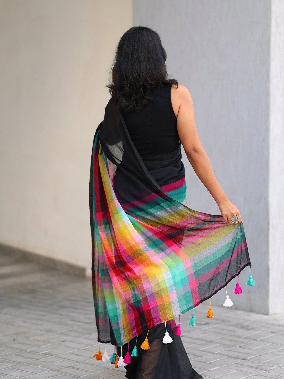 Premium Banzaran Linen Cotton Saree with HD Digital Print & Handmade Zalar Finish