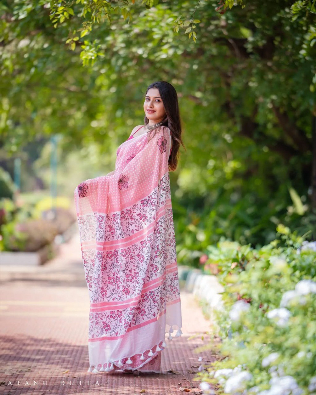 Pure Linen Cotton Saree by BANZARAN– HD Print