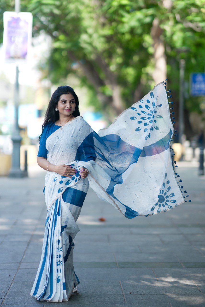 Elegant Banzaran Linen Cotton Saree with Ultra HD Print & Zalar | Banzaran New Collection