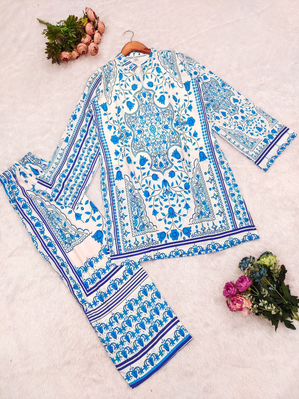 ✨ Trendy Banzaran Digital Print Co-Ord Set – Pure Malai Satin Silk | Comfy & Elegant ✨