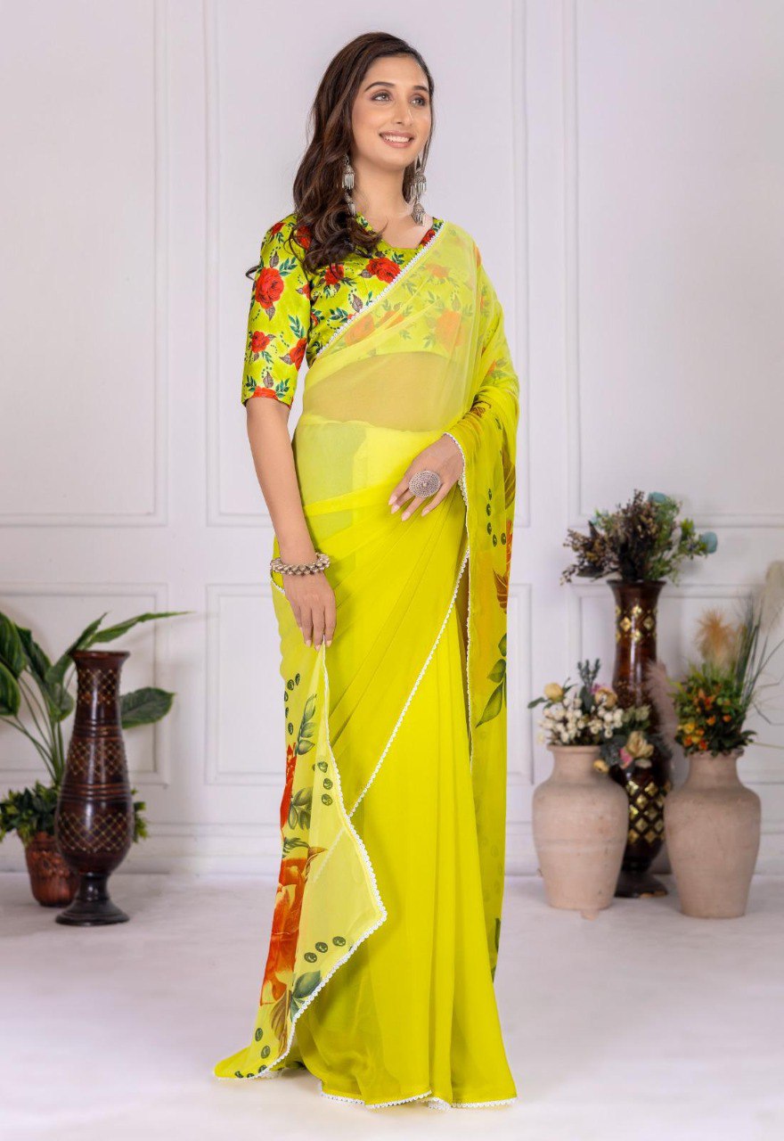 Flower Peddling High Quality Mill Printing with wax finishing in saree