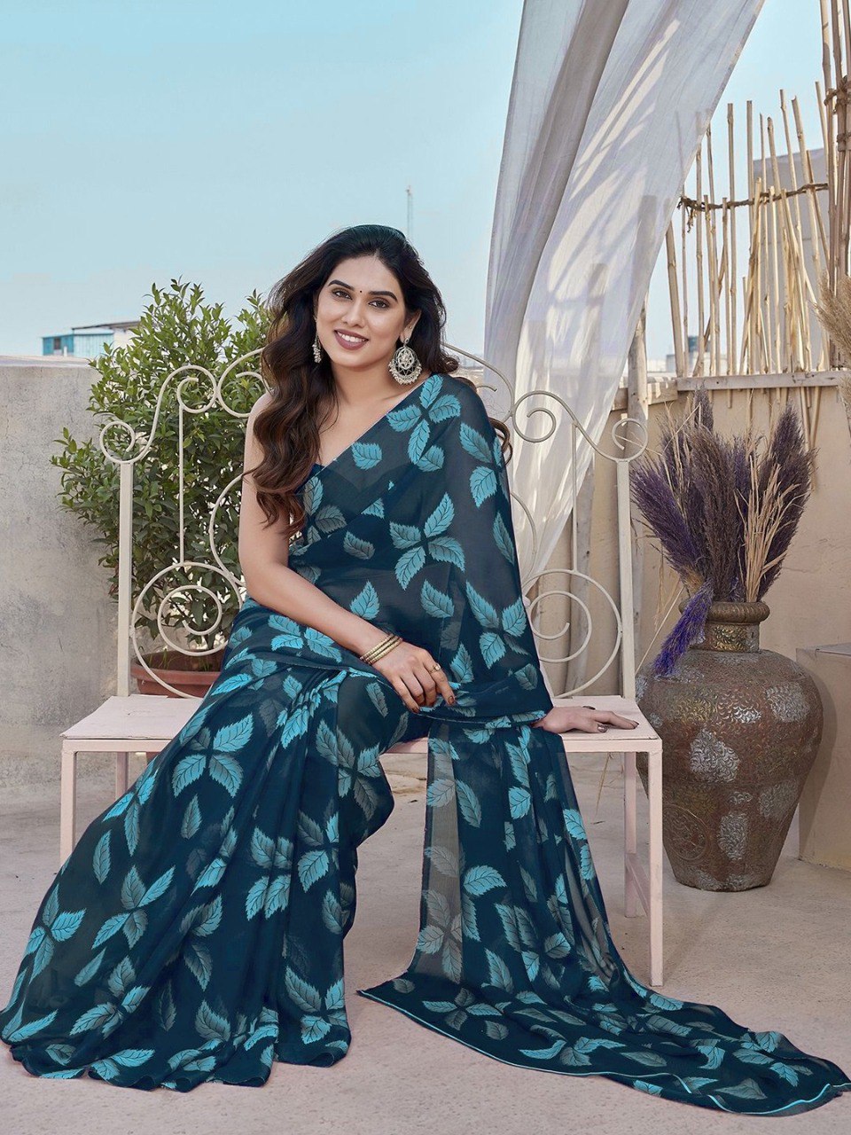 Floral Printed High Quality Mill Printing with wax finishing in saree