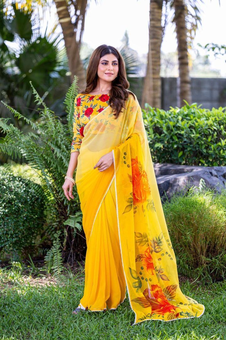 Flower Peddling High Quality Mill Printing with wax finishing in saree