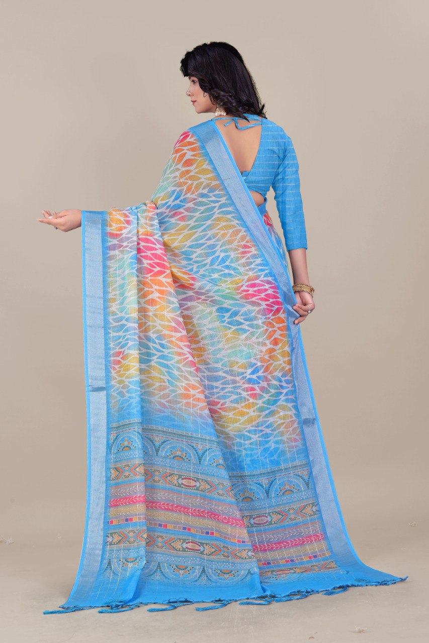 Ultra HD Ink high quality Digital printing with hand made Jalar on Pallu wax finishing in saree