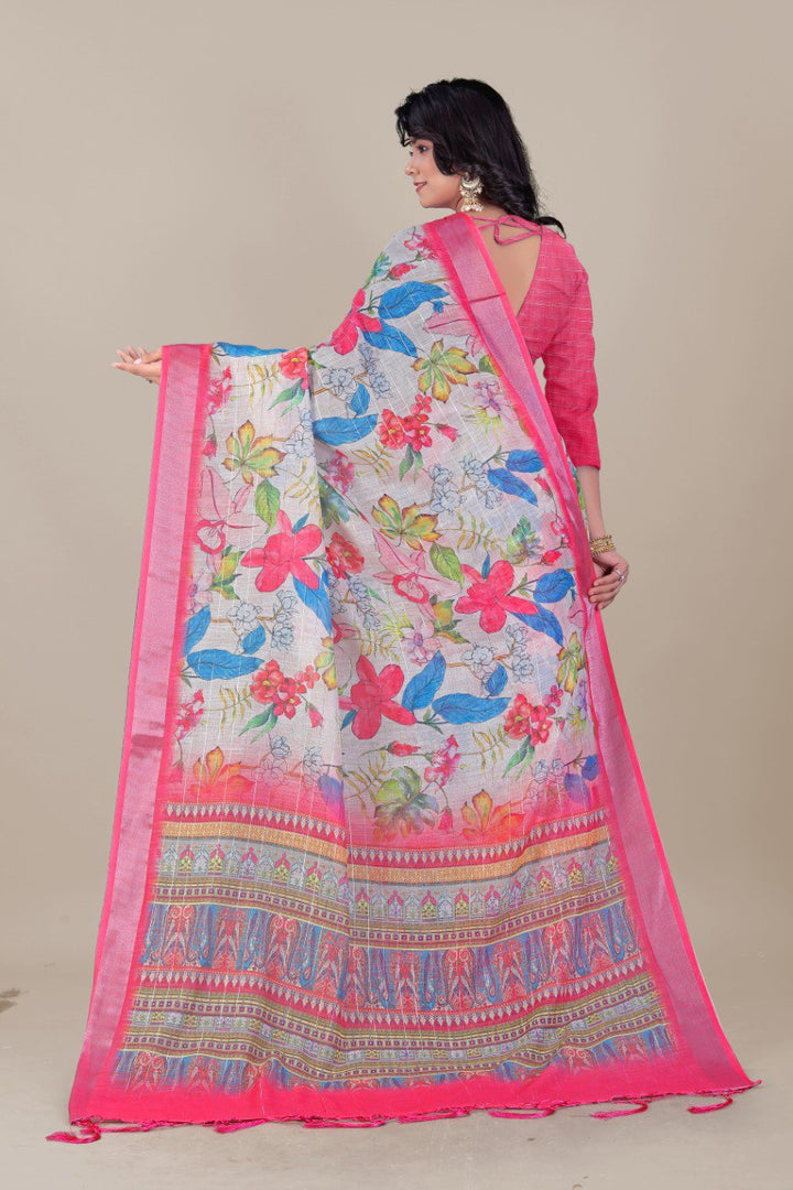 Pure Linen Cotton all Over Silver Lurex jari line with 3 × 3 Silver jari Borders