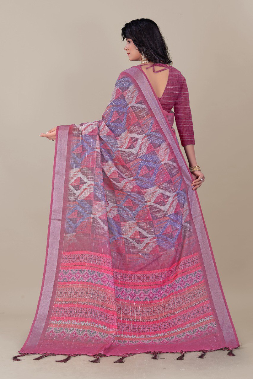 Ultra HD Ink high quality Digital printing with hand made Jalar on Pallu wax finishing in saree