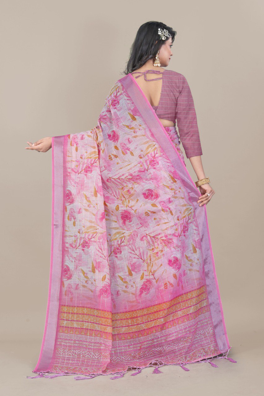 Ultra HD Ink high quality Digital printing with hand made Jalar on Pallu wax finishing in saree