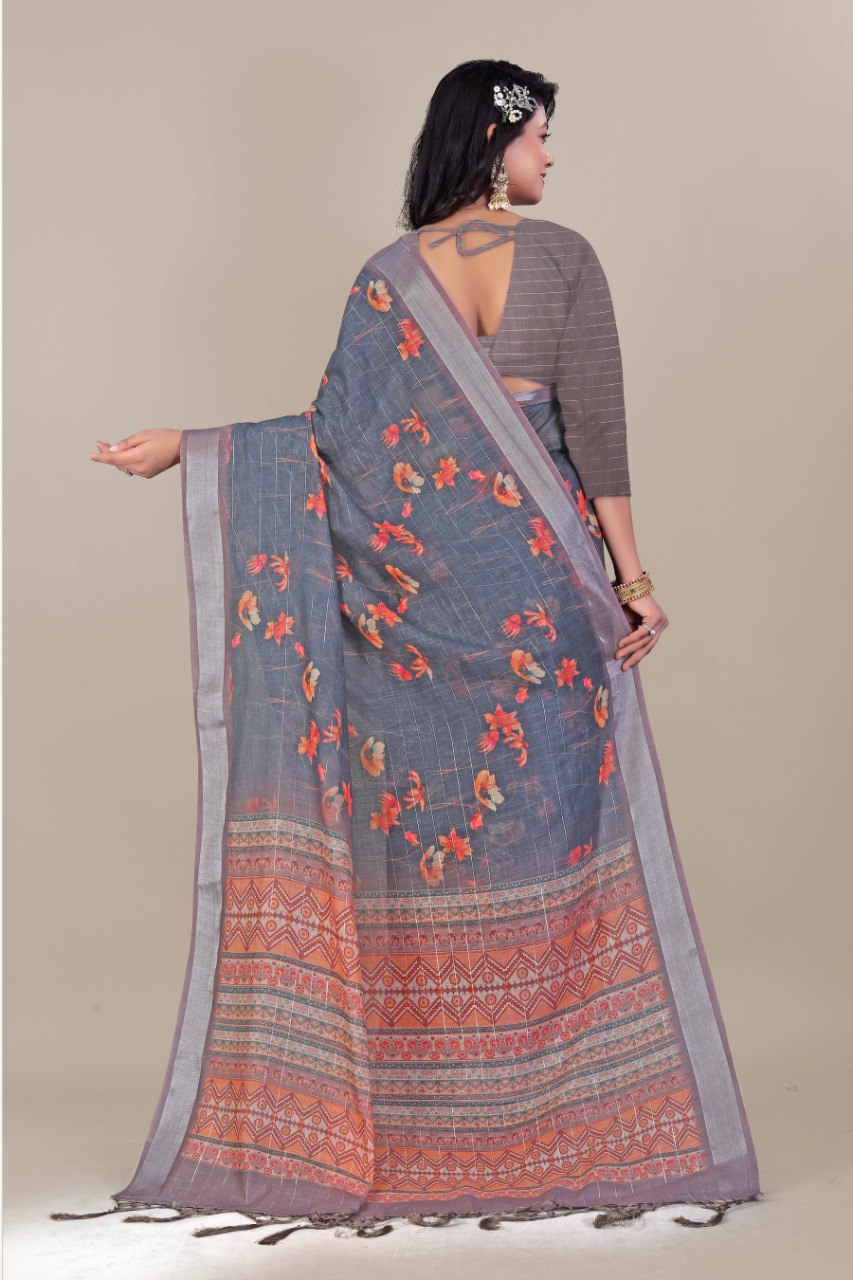 Ultra HD Ink high quality Digital printing with hand made Jalar on Pallu wax finishing in saree