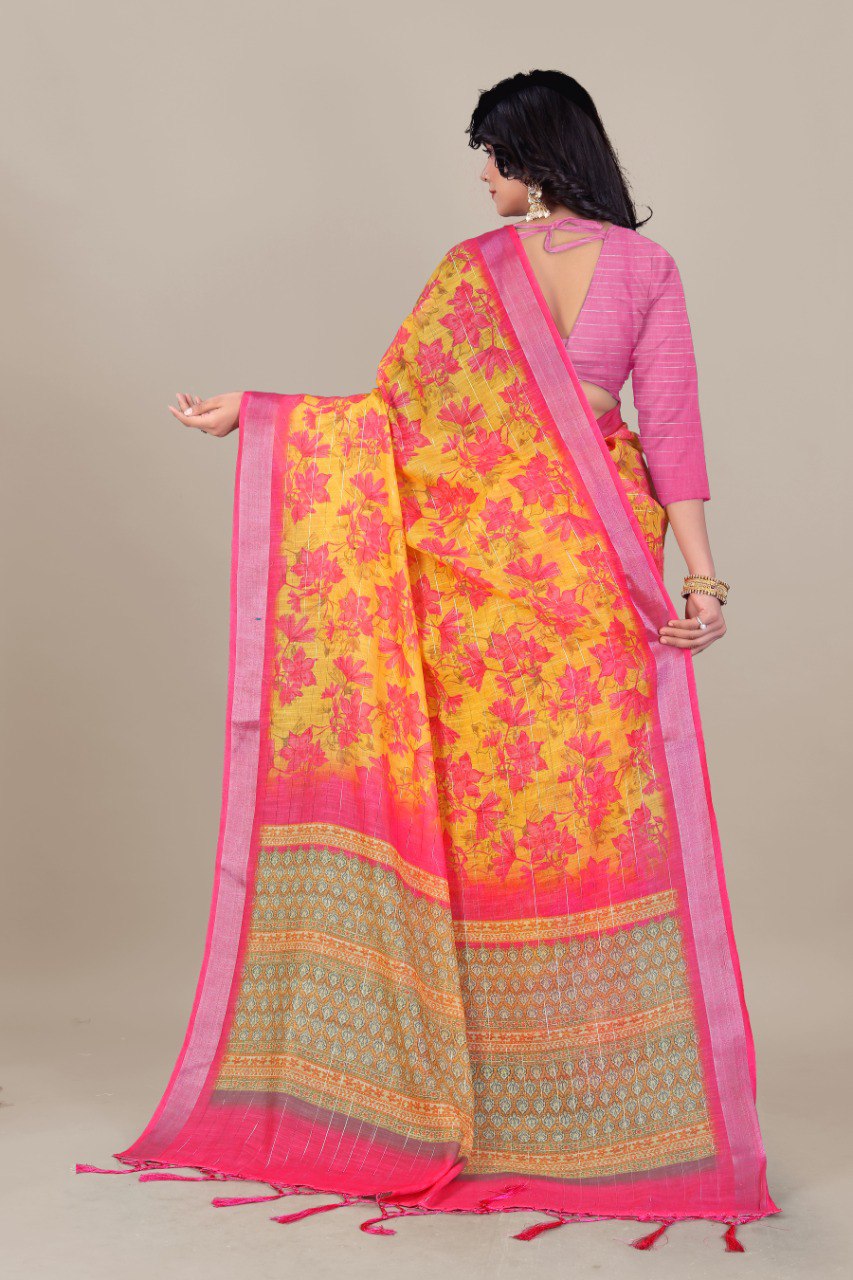 Ultra HD Ink high quality Digital printing with hand made Jalar on Pallu wax finishing in saree