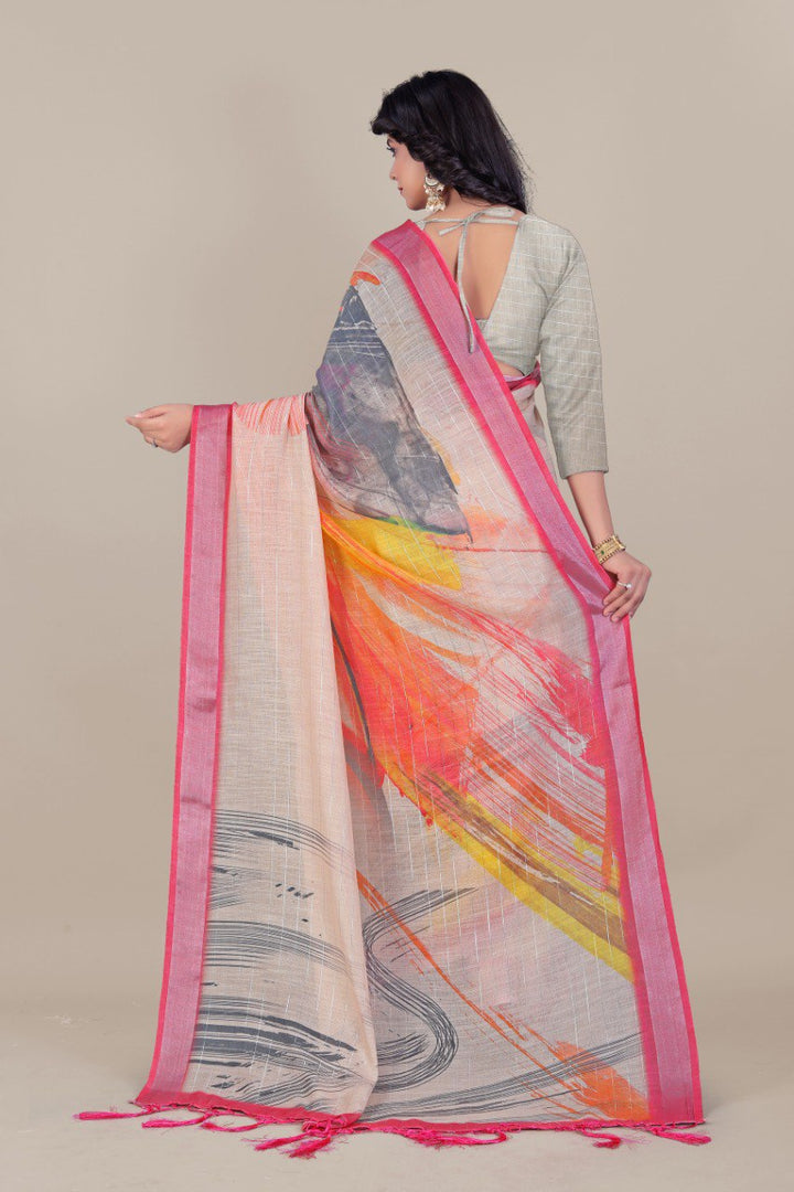 Pure Linen Cotton all Over Silver Lurex jari line with Silver jari Borders