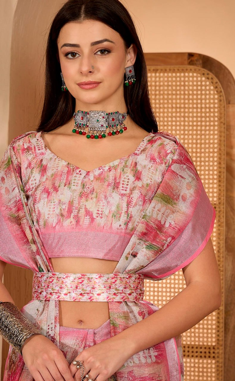 Vibrant Abstract Digital Print Linen Cotton Saree