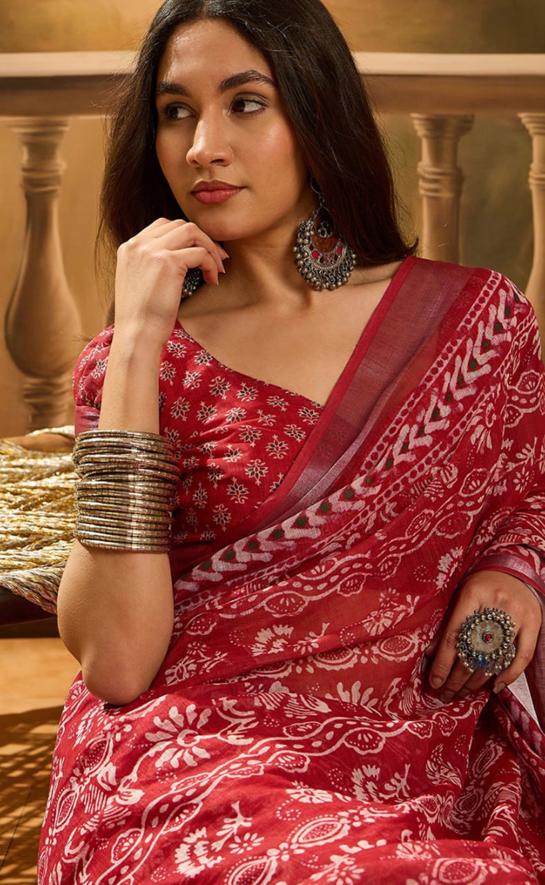 Linen Cotton - Crimson Block Saree