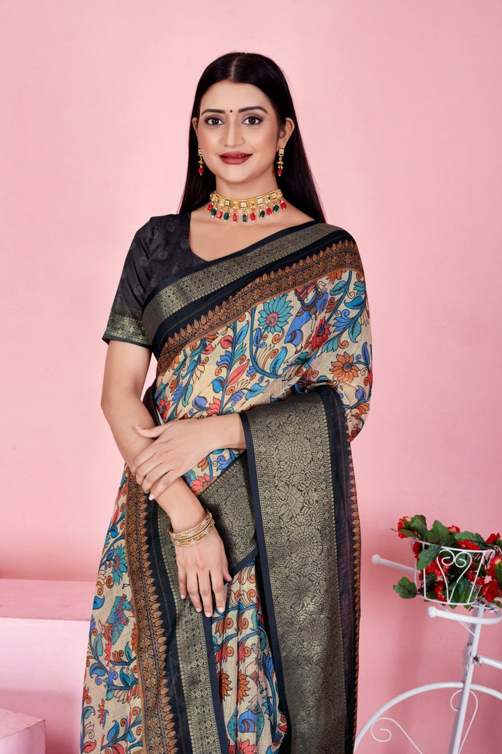 Midnight Mughal Garden Saree