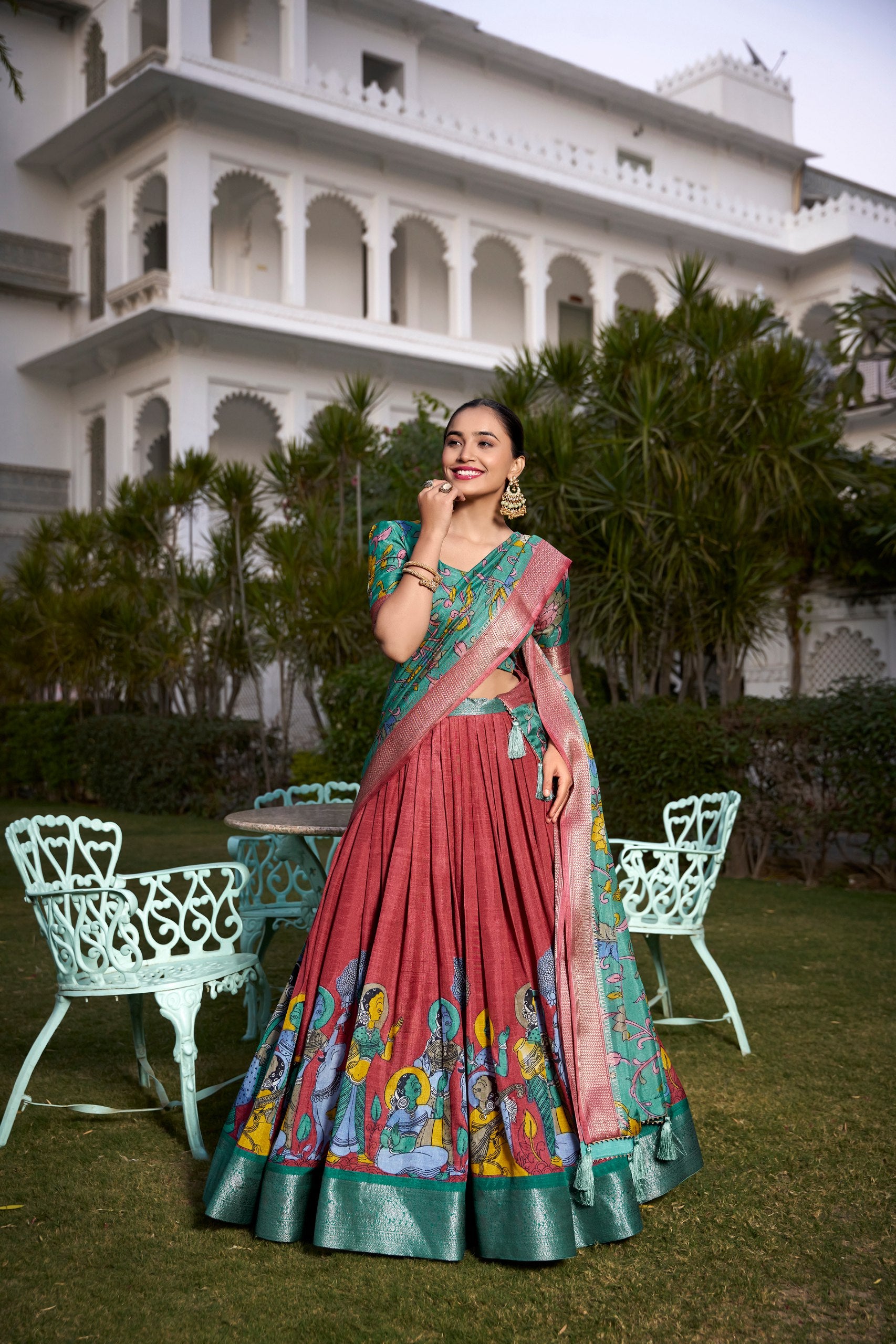 Designer Tussar Silk Lehenga Set with Jacquard Border & Gotta Patti Dupatta