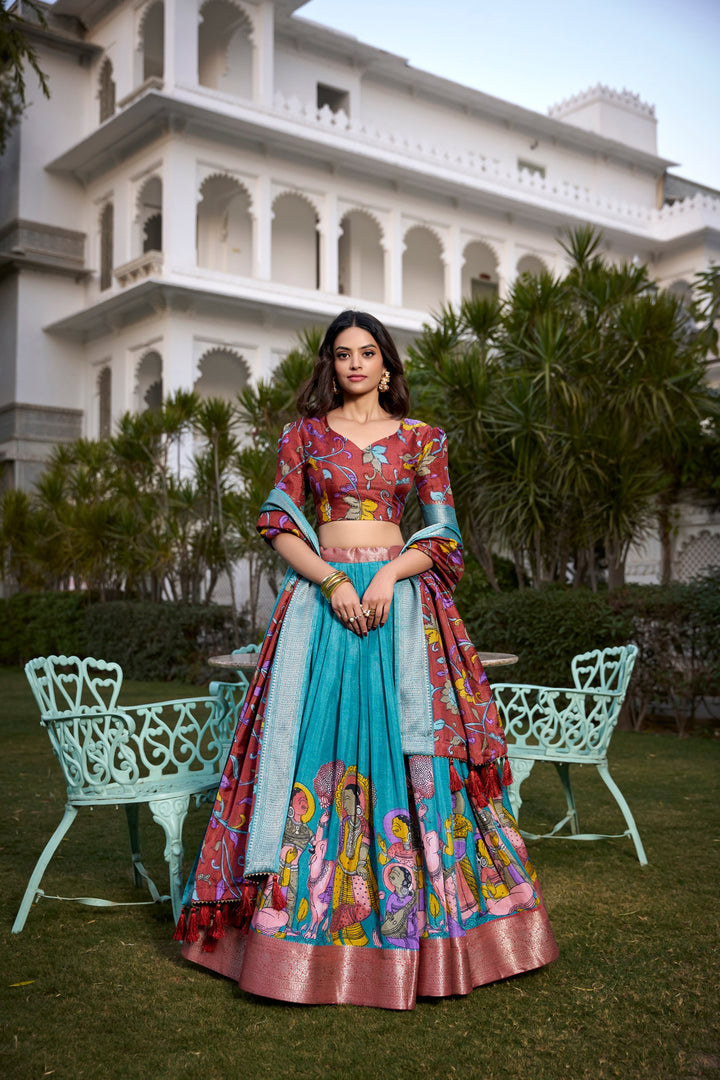 Elegant Floral Foil Print Tussar Silk Lehenga Choli for Weddings & Festive Wear