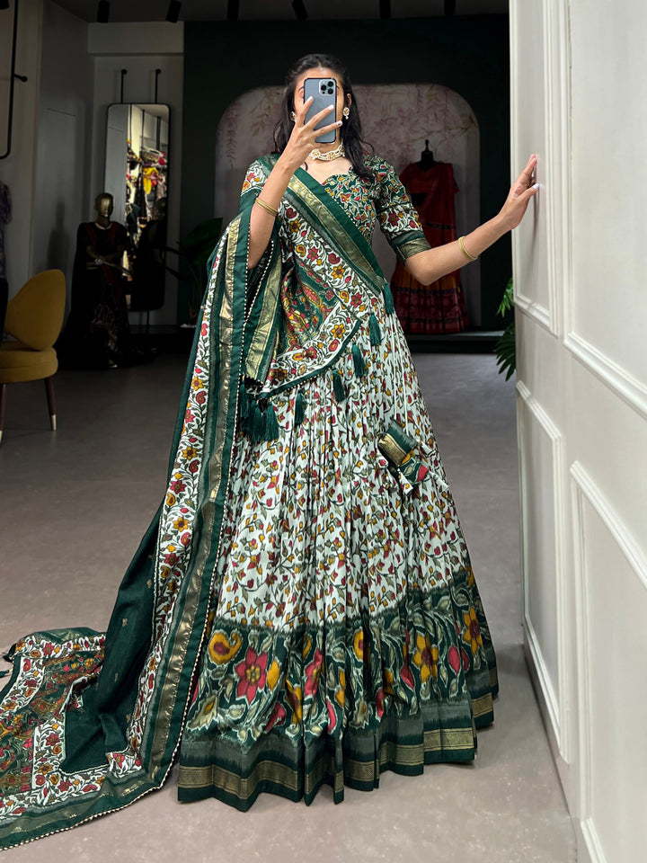 Elegant Floral Foil Printed Tussar Silk Lehenga Choli for Festive Wear