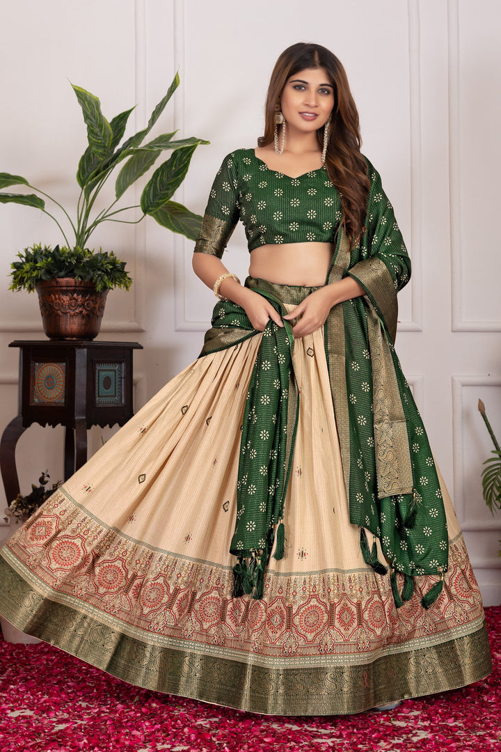 Royal Floral Tussar Silk Lehenga Choli Set with Foil Work & Gotta Patti Dupatta