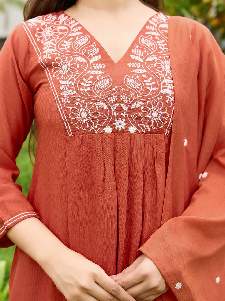 🧡 New Catalog Launch – Premium Banzaran Rust Rayon Embroidered Kurta Set