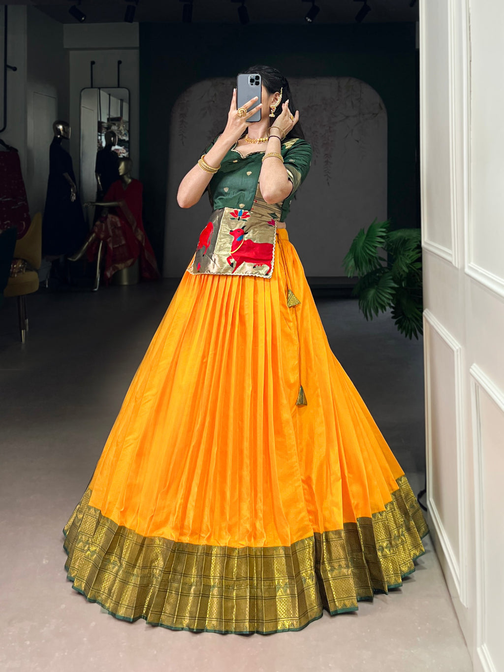 Cotton Silk Zari Weaving Lehenga with Jacquard Silk Blouse – Fully Stitched & Ready to Wear